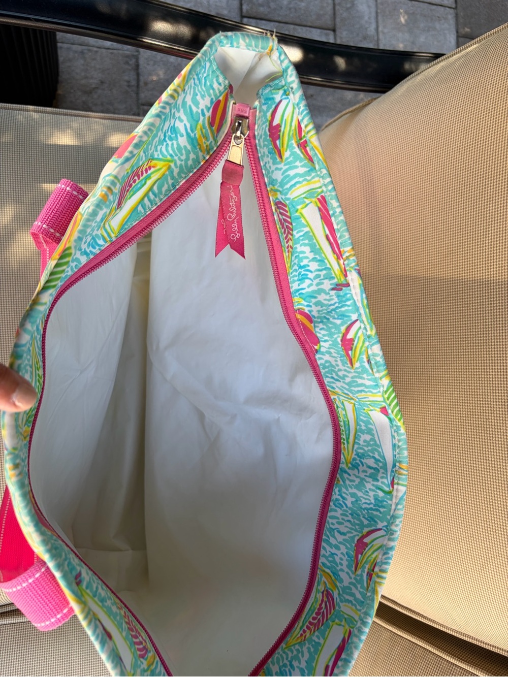 Lilly Pulitzer Multicolor Sailboat Print Tote with Pink Handles - Picture 2 of 6